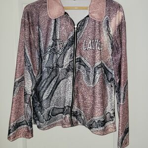La Hearts Women's Artistic Pink and Gray Bomber Jacket